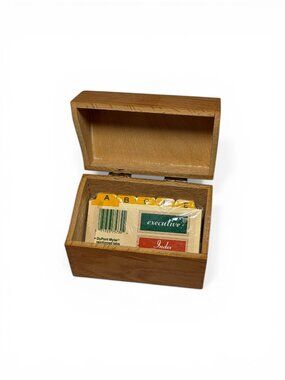Harry C Hedberg Wooden Recipe Index Box with NOS Index Dividers Vintage
